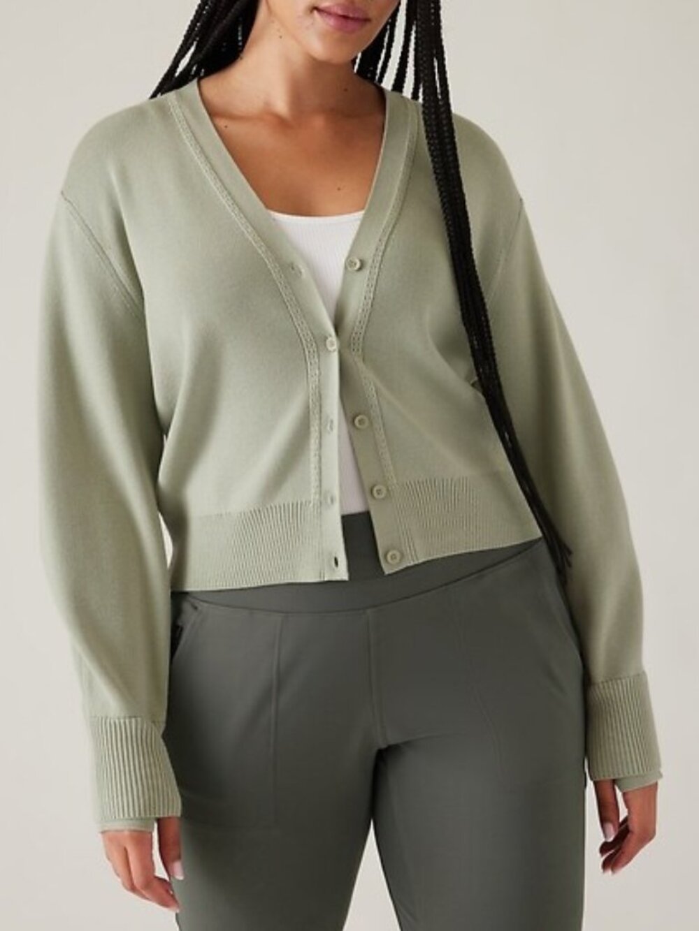 NWOT ATHLETA Shift Cardigan M Fern Green Button Front
